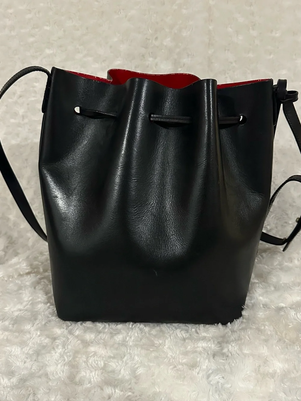 Mansur Gavriel Black Leather Drawstring Bucket Bag